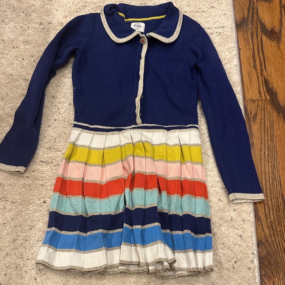 Mini Boden Navy and Multicolor Striped Sweater Dress